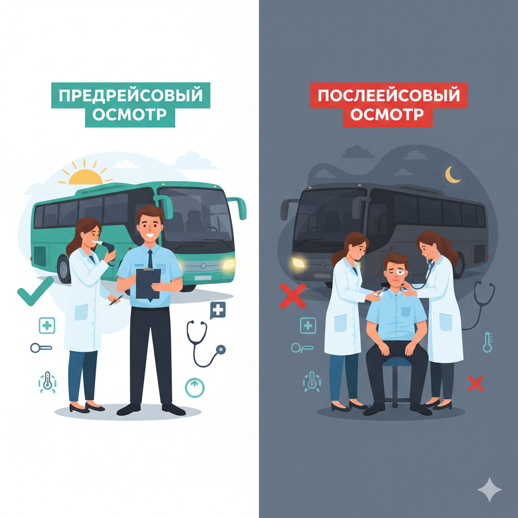 Предрейсовый и послерейсовый осмотр водителей: разница